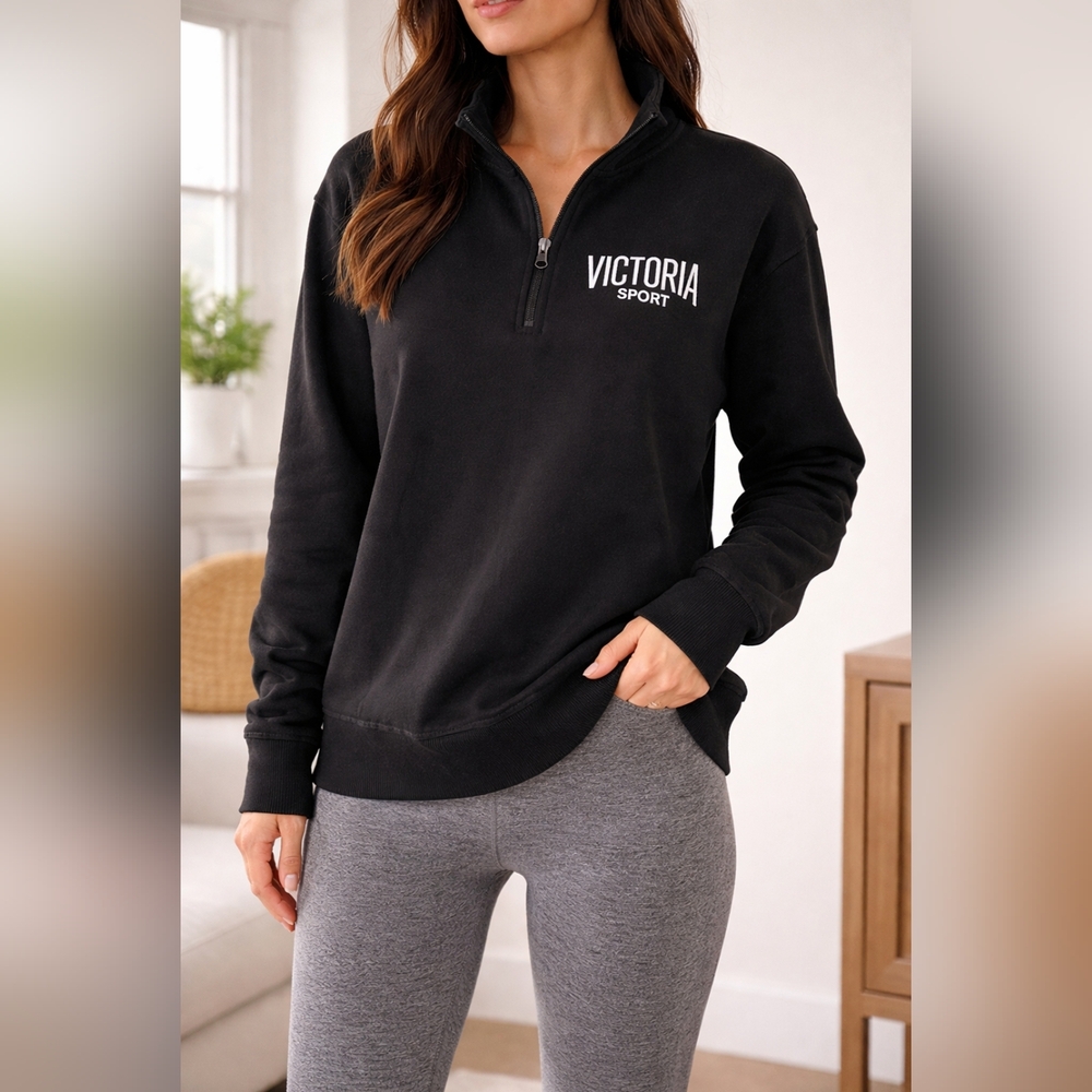 Victoria Sport Black Quarter Zip Pullover Sweatshirt Size M